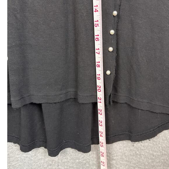 Pol Oversized Pearl Detail Ribbed Top Frayed Edge Twill Size S Bohemian Indie - Picture 6 of 9